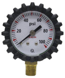 UNIWELD GAUGE 1.5" 100 PSI GREEN STEEL, RUBBER BOOT